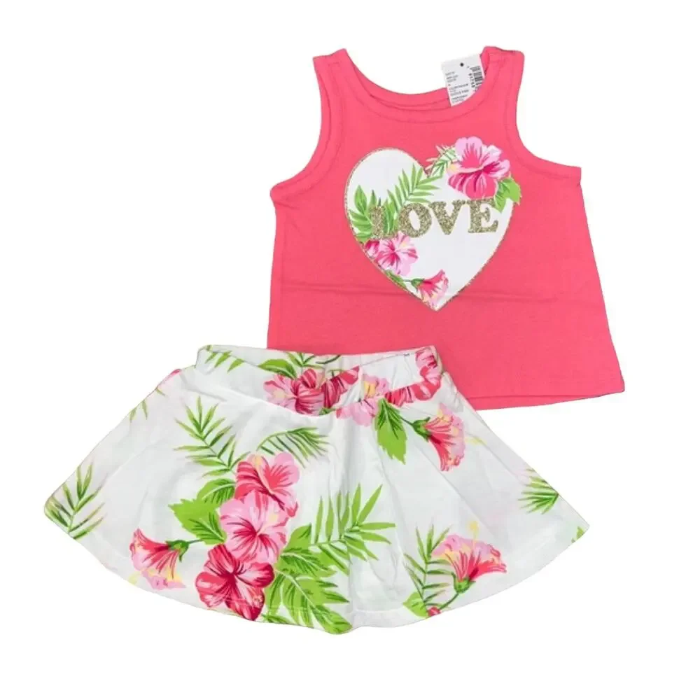 NWT Children's Place Matching Pink Floral LOVE Tank & Skort Outfit - Size 6-9M